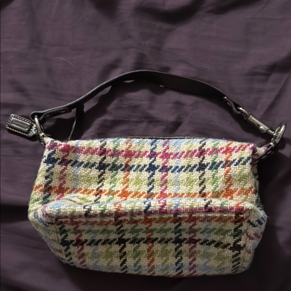 Coach Multicolor Plaid Shoulder Bag with Black Strap